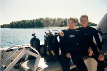 This is a picture of Ally Joye and her husband, Tracy Rourke, on a scuba diving trip to Belize (Winter Break 2000/2001).