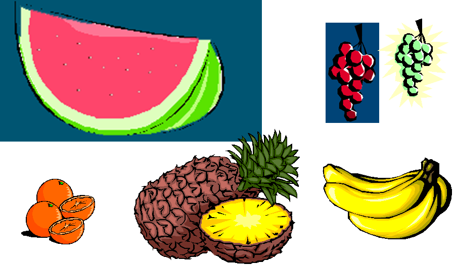 Seedless fruits - watermelon, grapes, orange, pineapple, banana