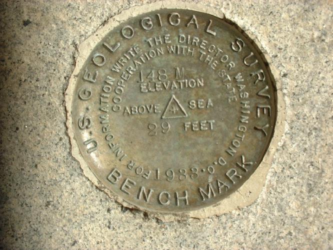 Benchmark Monument at SE corner of Post
      Office, 9th and I St, Sacramento, California