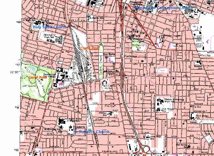 Detail city map 1 with with church & parks sites