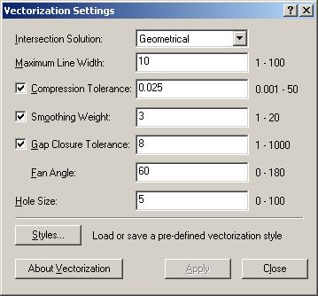 ArcScan Vectorization Settings