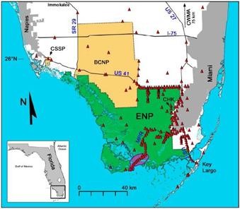 Map of South Florida illustrating sampling locations in relation to python distribution. 