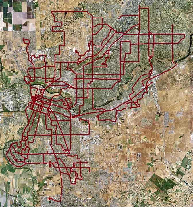 the Sacramento Regional Transit bus routes map