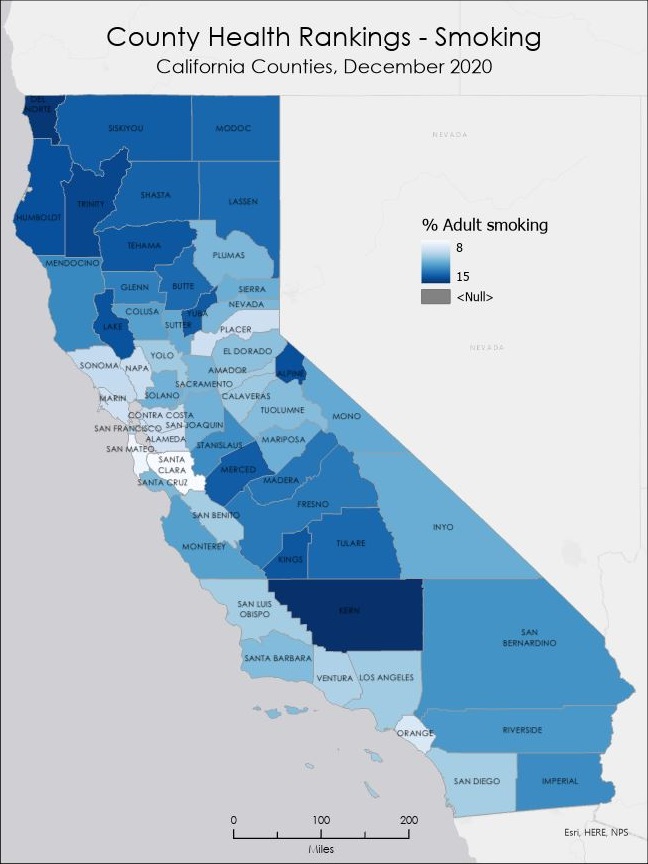Smoking prevalence per county