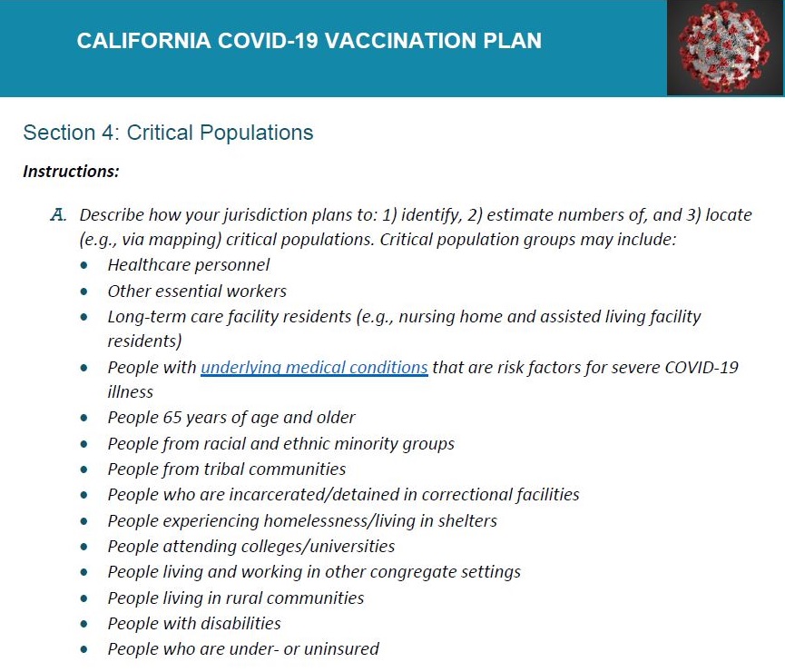 Vaccination plan critical populations