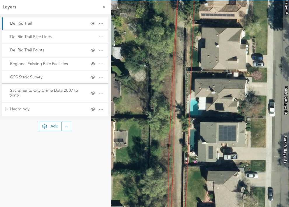 this is a zoomed in map of my line data logging on the trail, showing the errors that occur. You can see the lines going through peoples backyards